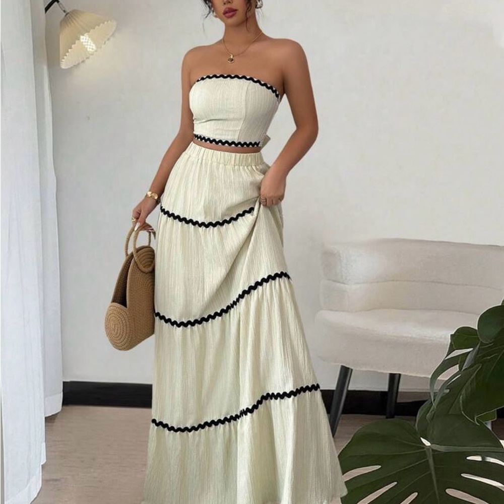 SHEIN Cream and Black Maxi Skirt and Top Set